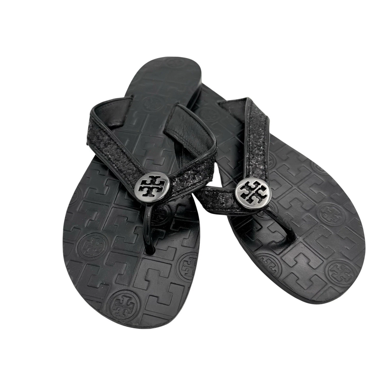 Tory Burch Black Thora Logo Flip Flop Sandals Women's Size 6