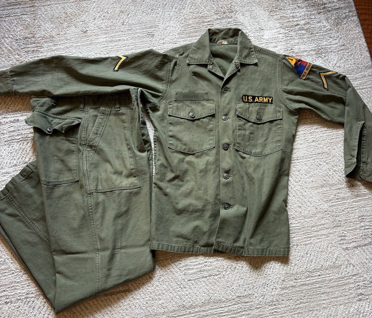 1960's Vietnam Era US Army OG107 Uniform Set Named Weaver 1st