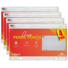 1InTheOffice Clear Pencil Pouch For 3 Ring Binder, Ring Binder Pockets with Z...