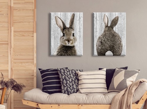 Bunny Decor Easter Canvas Wall Art Brown Lovely Rabbit Pictures Prints Baby K... - Picture 5 of 6