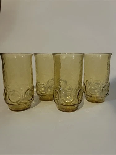 Vintage Tumblers Honey Gold Anchor Hocking Heritage Hill 1970s 20 Ounce Retro