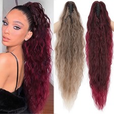 US Claw Clip in Ponytail Extensions Wavy Long Hair Piece Pony Tail Real AS Human