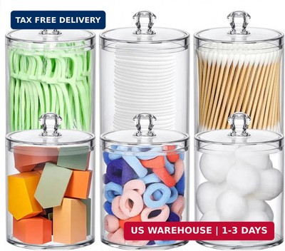 MateeyLife Qtip Holder 6 Pack, Acrylic Q-tip Dispenser for Cotton Pads, Swabs, B