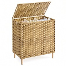 3-Section Laundry Hamper With Lid 42.2 Gal 160L PE Rattan Laundry Basket With
