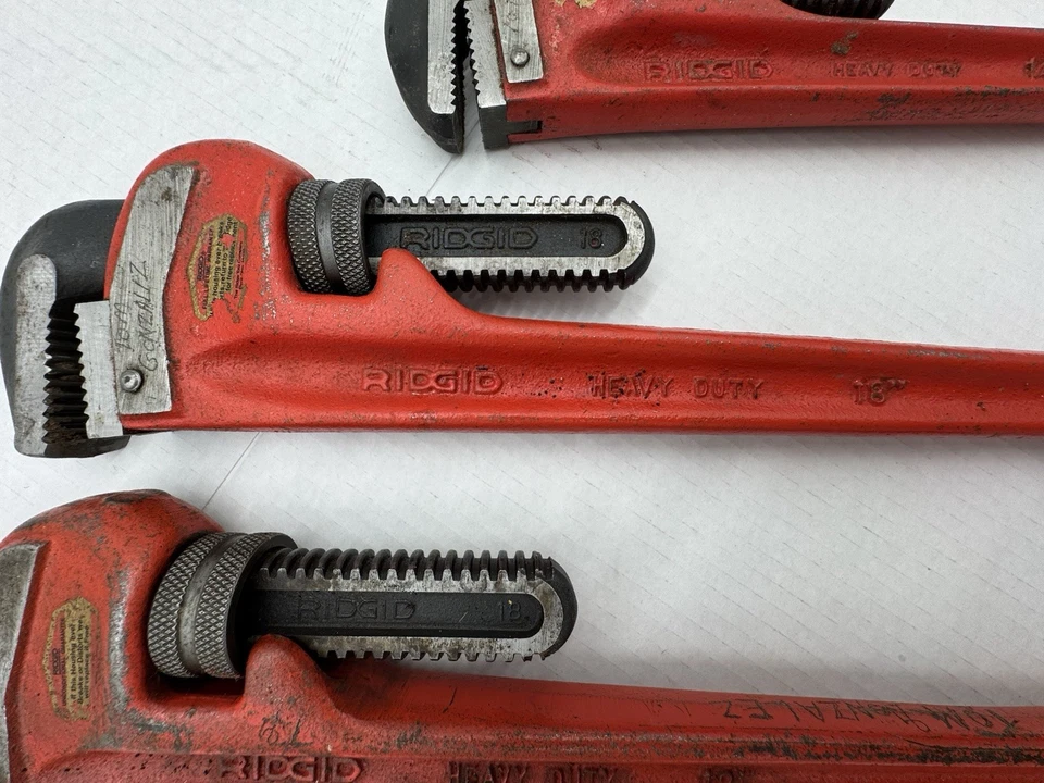 Lote de 4 chaves de tubo de ferro fundido Ridgid 2x18", 14" e 10" todos os dentes afiados - Imagem 3 de 4