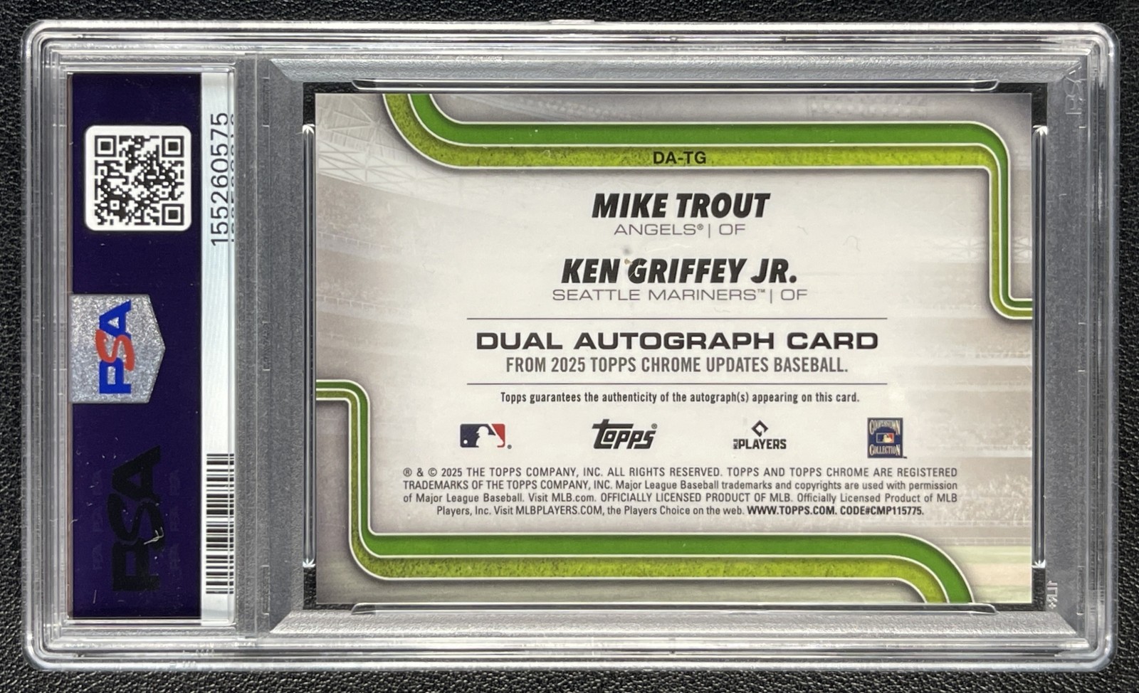 MIKE TROUT KEN GRIFFEY JR PSA 9 2025 TOPPS CHROME UPD DUAL AUTO RED REFRACTOR /5 view 2