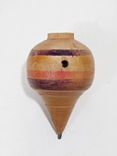 Large Vintage Wooden Spinning Top Trompo w/ Metal Tip, 4.5", Hand-Turned