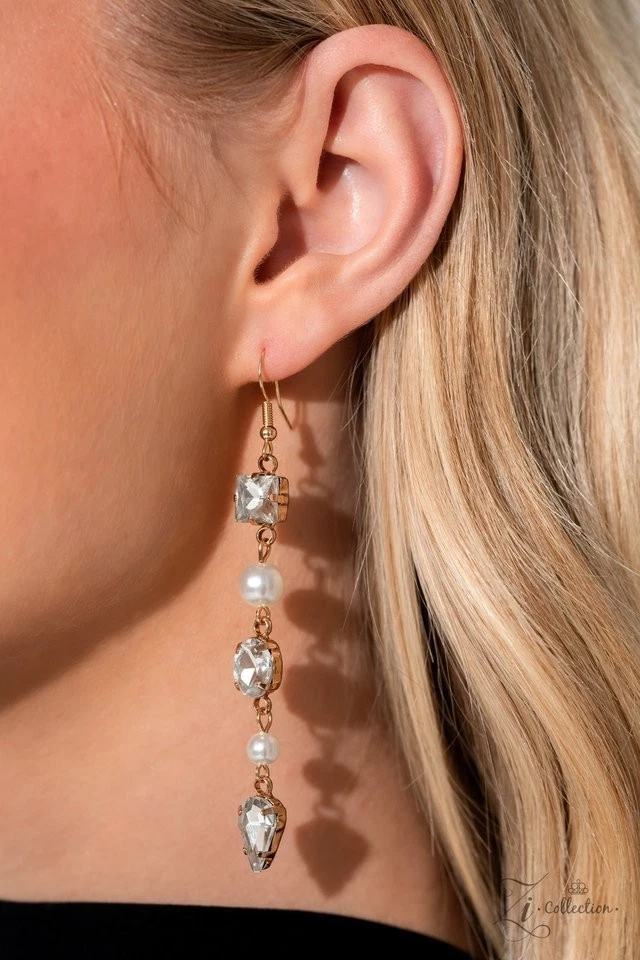 Brinco de colar novo com etiquetas pérola branco paparazzi ouro aristocrático coleção 2023 Zi - Imagem 4 de 4