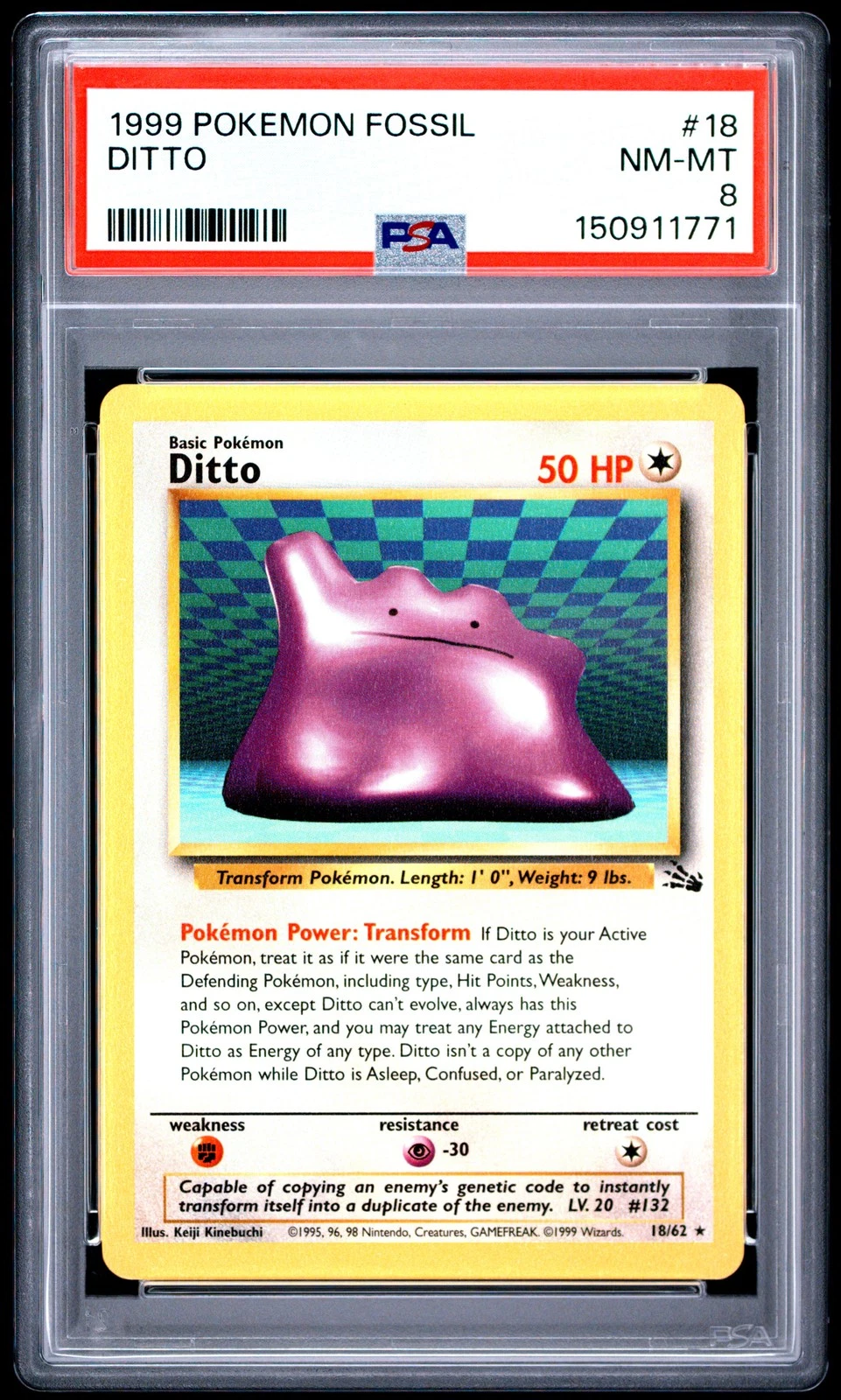 1999 POKEMON FOSSIL #18 DITTO PSA 8