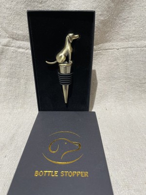 Wine Bottle Stopper - New in box - Sitting Dog - Brass Tone