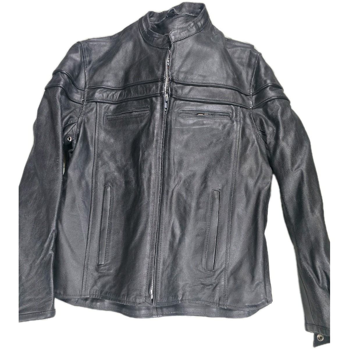Interstate Vintage Leather Motorcycle Jacket Black Medium 