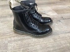 Dr. Martens Delaney Youth Girls Size 2 Black Patent Leather Combat Boots Zip