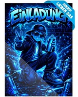8 Einladungskarten Kindergeburtstag Graffiti I Neon Graffiti Einladungen #A024