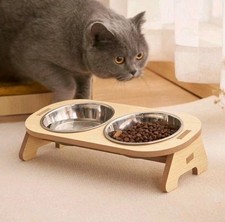 Elevated Stand Double Dog Cat Bowls Raised Food Water Feeding Dishes Removable