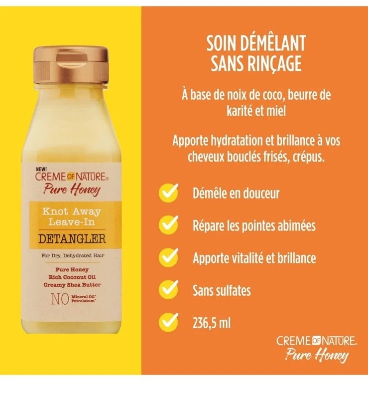 Desenredante sin enjuague de miel pura Creme of Nature Knot Away, miel, aceite de coco 8 OZ Foto 2 de 3