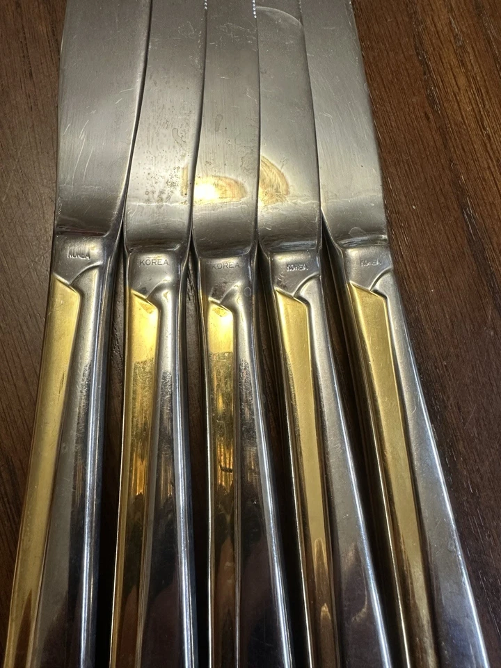Towle Hard To Find Stainless Flatware Beacon Hill Pattern Gold Trim, 5 Knives - Изображение 3 из 4