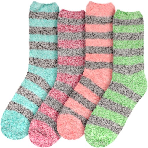 Chirpy Socks - Women's Soft Fuzzy Warm Cozy Striped Fuzzy Socks - Picture 30 of 34