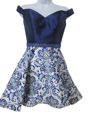 NWT $150 Sz 2 Camille La Vie Party Dress Blue/White Beaded Fit/Flare  Homecoming | eBay