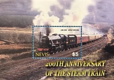 NEVIS TRAINS STAMPS S/S 2004 MNH 200TH ANNIVERSARY OF THE STEAM TRAIN LOCOMOTIVE