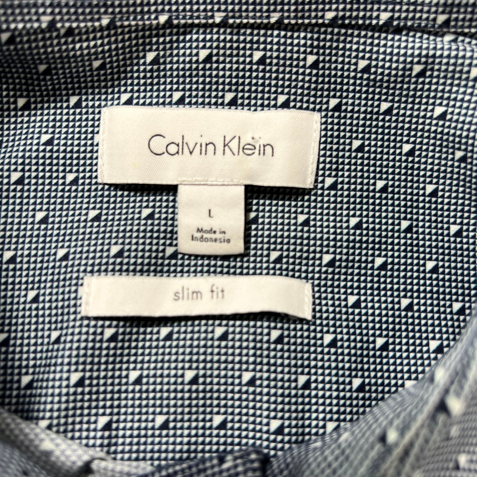 Calvin Klein Slim Fit Men's Size L Blue Geometric Long Sleeve Casual Shirt thumbnail 2