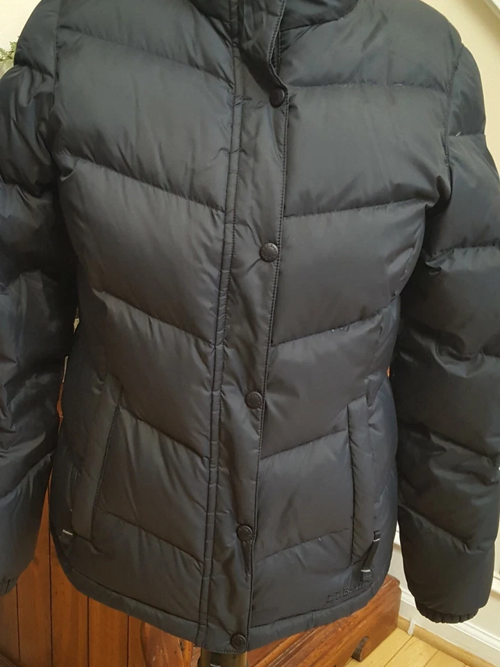 L.L. Bean Goose Down Puffer Jacket Coat Small Navy Blue Nylon Zip Pockets - Image 4 of 4