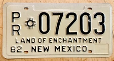 1982 NEW MEXICO PRO RATE SEMI TRUCK  IRP LICENSE PLATE " PR 07203 " NM 82