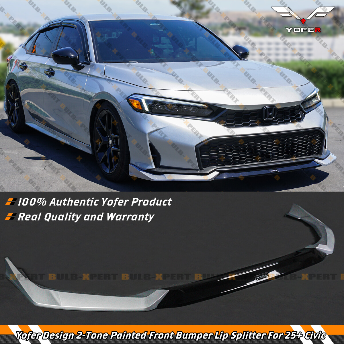 For 25-26 Honda Civic Yofer Solar Silver Black 2 Tone Front Bumper Lip Splitter