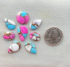 8 Piece Natural Cotton Candy Kingman Turquoise Mix Cabochon Gemstone 51 Ct F0=18