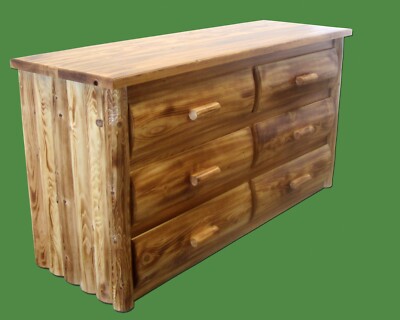 Log Dresser~6 Drawer~Torched Cedar | Solid Wood | Dovetail | Amish Made in USA