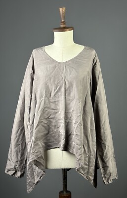 PRIVATSACHEN Beige Silk Oversize Lagenlook Long Sleeve Tunic Top Size 1