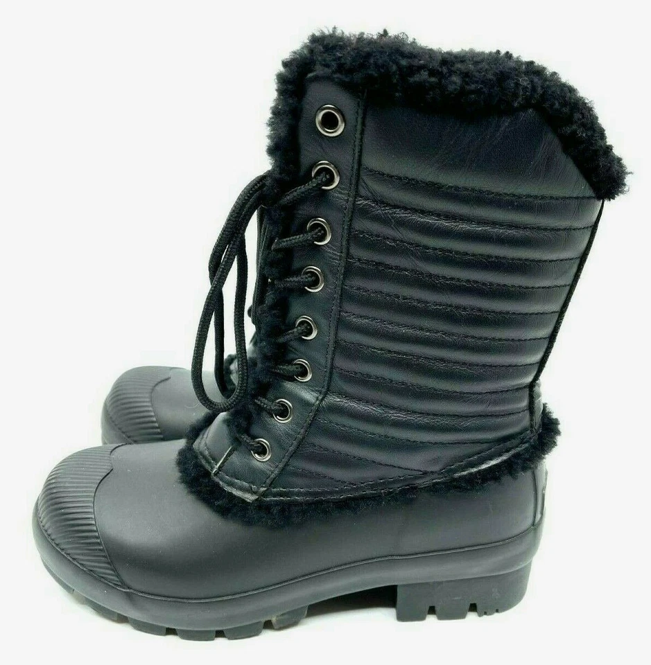 Botas de Goma HUNTER Negras con Cordones Suela de Goma Forradas en Piel de Oveja Impermeables Talla 6 Foto 4 de 4