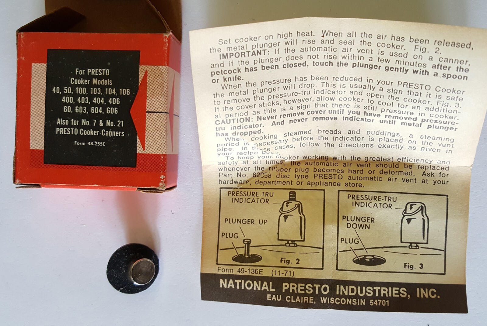 NOS OEM Presto Pressure Cooker Automatic Air Vent  82508