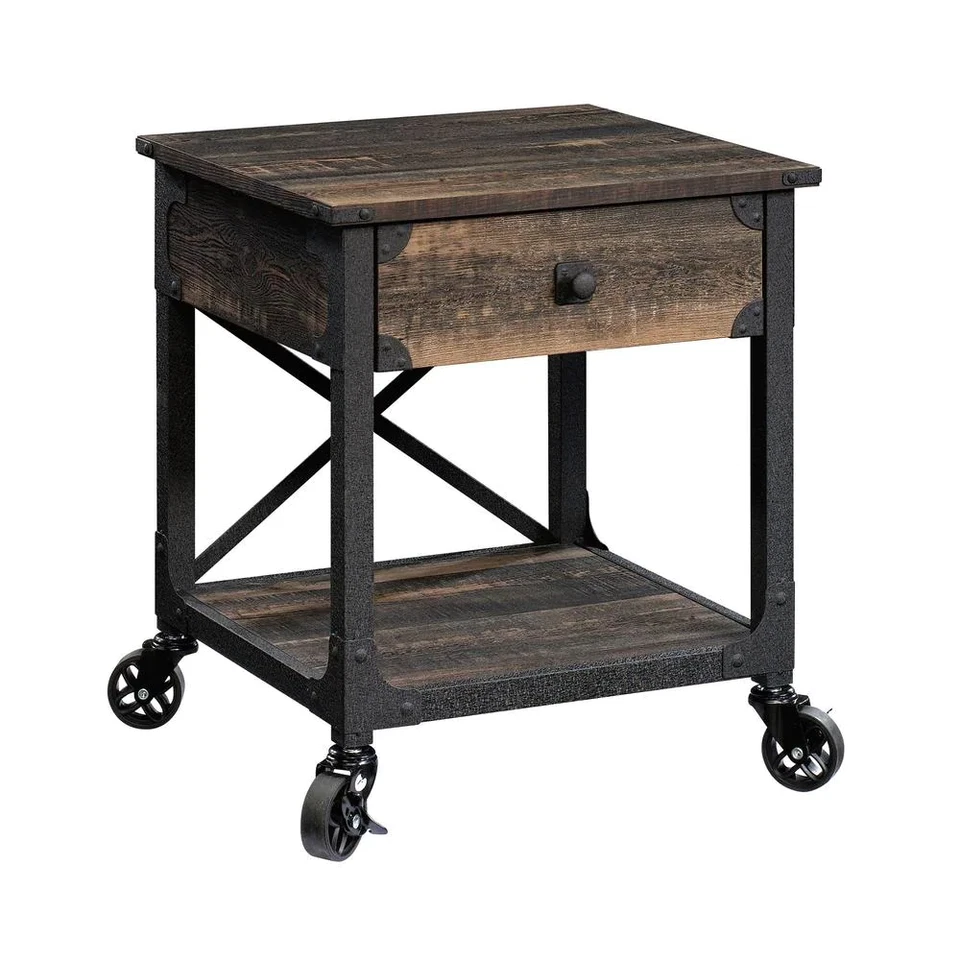 Mobile End/Side Table Easy-Glide Drawer & Open Shelving, Steel River Carbon Oak - Image 4 of 4