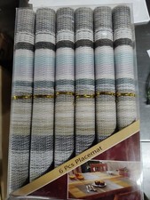 New 6 PIECE PLACEMAT SET, 100  polyester Size 45 X 30 Cm Brand New grey white