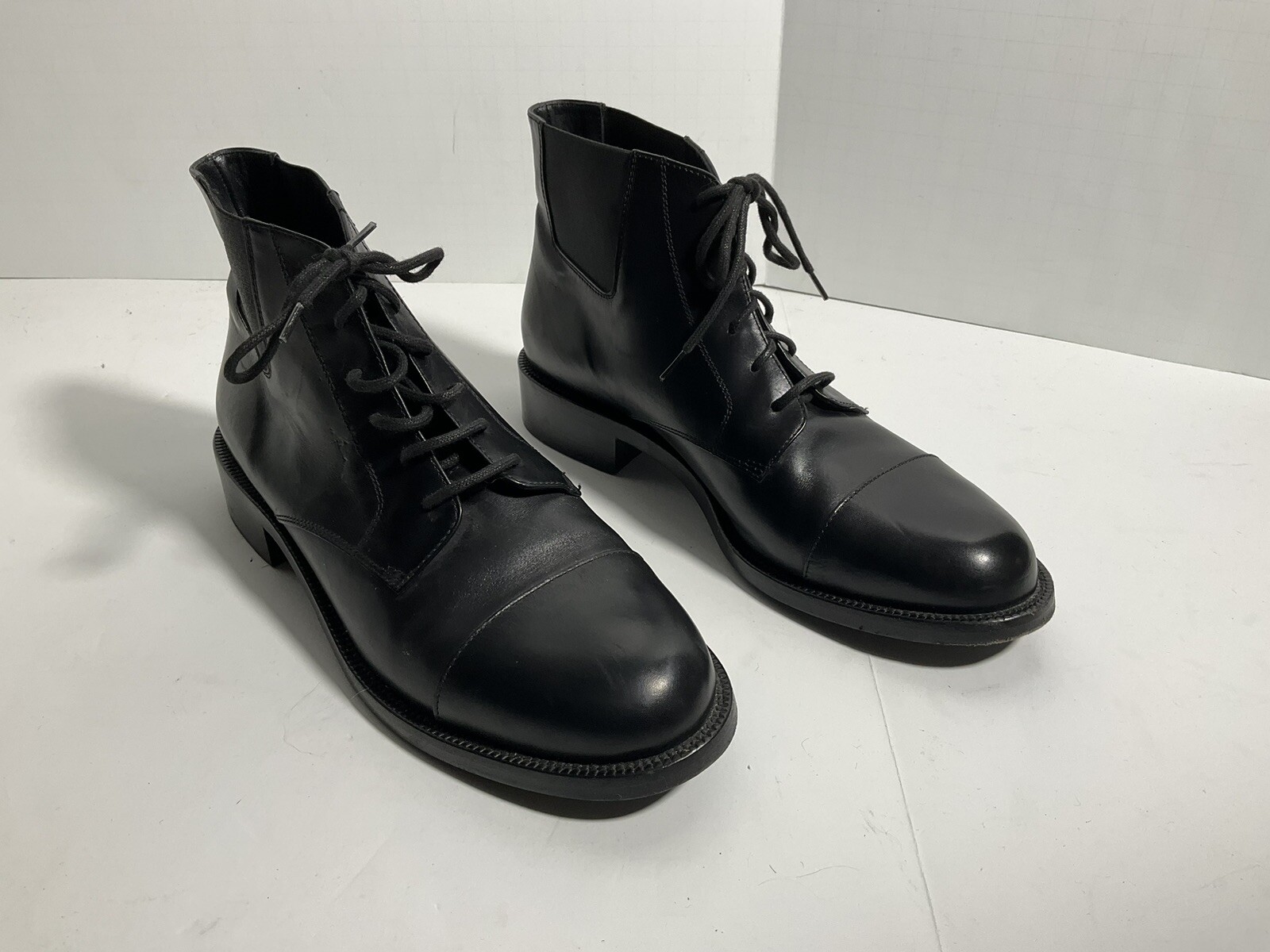 Stivaletti Chelsea Saint Laurent YSL stringati esercito combattimento pelle nera 40 9 5