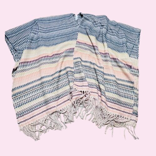 BP Nordstrom Sweater Scarf Shawl Wrap Pink Beige Gray Blue Oversized Fringe - Picture 1 of 12