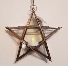 Star lantern, glass hanging, silver, brass or copper, hand crafted in India-21cm