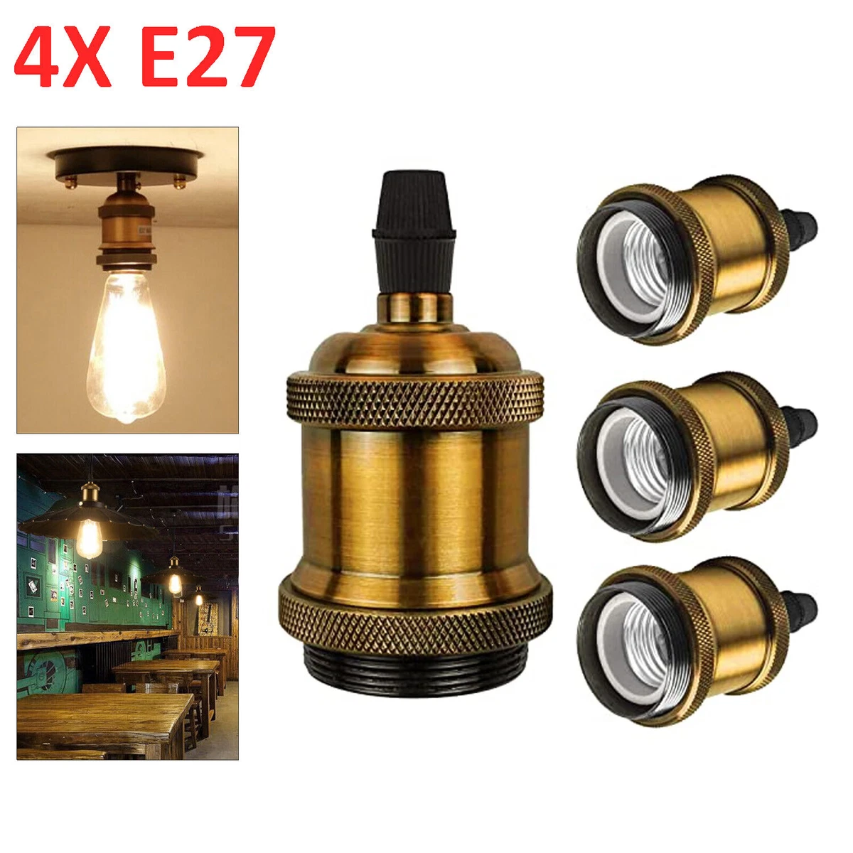 Vintage E27/E26 Lampenfassung Industriedesign – Goldfarben, Decken- & Tischlampenhalter 85x100mm