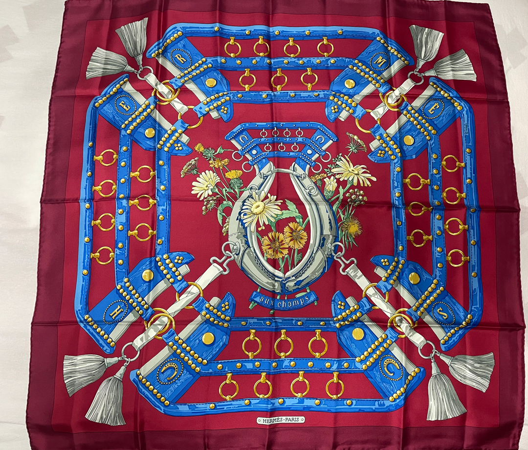 エルメスHermès Aux Champs Scarf Hermès Silk Scarf Aux Champs 100% Silk Made in France 90cm