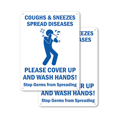 (2 Pack) Coughs & Sneezes OSHA Notice Sign Decal Metal Plastic