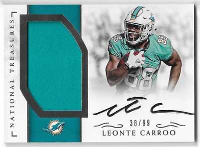 2016 NATIONAL TREASURES LEONTE CARROO AUTO JUMBO JERSEY #RMS-LC DOLPHINS 38/99