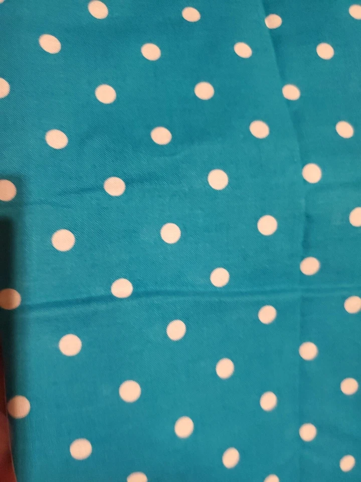 Vntg Sewing Fabric Turwuoise Blue White Polka Dot 26x58" Cotton - Image 4 of 4