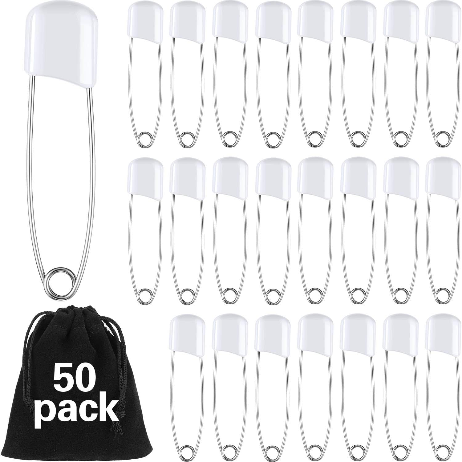 50-Piece Plastic Head Diaper Safety Pins for Cloth Nappies 2.2 Inch
