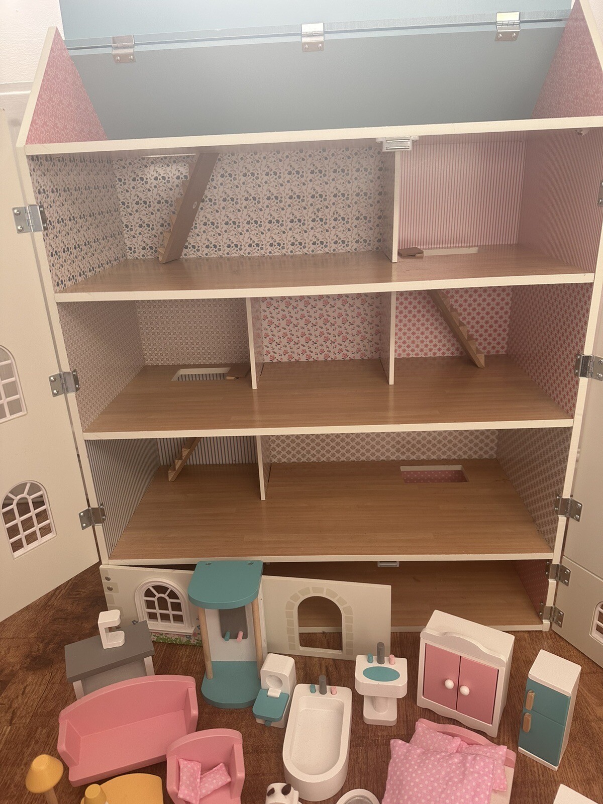 large wooden dolls house With Furniture eBay