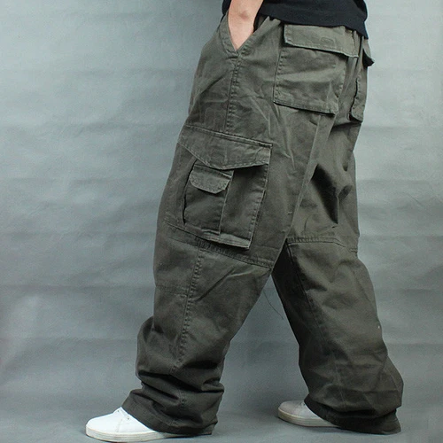 New Mens Hip Hop Pants Loose Cotton Blend Pocket Baggy Cargo Carpenter Overalls - Picture 13 of 18
