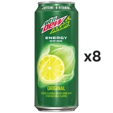 (8 Cans) Mountain Dew Amp Energy Original Citrus 16 oz Unopened Can MTN