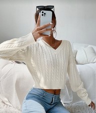 Women s V-Neck Cable Knit Sweater,Long Sleeve...