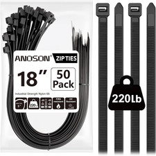 Large Zip Ties 18 Inch, 50 Pack, Long Zip Ties Heavy Duty with 220 Lb Tensile St