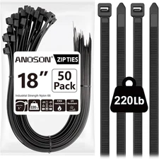 Large Zip Ties 18 Inch, 50 Pack, Long Zip Ties Heavy Duty with 220 Lb Tensile St