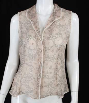 GIORGIO ARMANI Brown & Beige Abstract Print Sheer Woven Button-Front Blouse 44